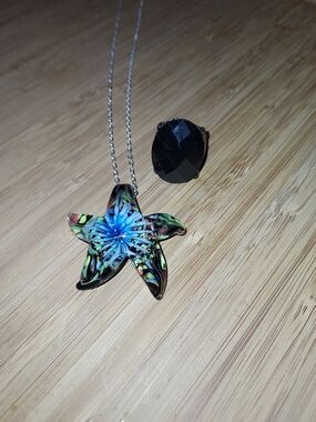 Handcrafted Blue Floral Starfish Pendant Necklace - Women Jewelry